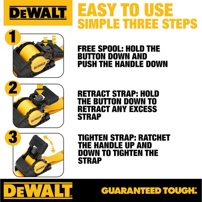 DEWALT DXBC9002 Black/Yellow 2” x 10’ Auto Retractable Ratchet Straps