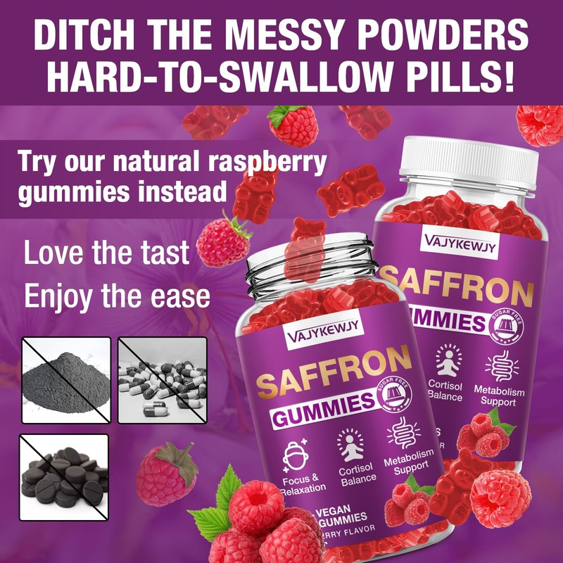 VAJYKEWJY Saffron Gummies (88.5 mg) with Magnesium — Enhanced with