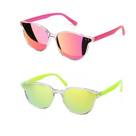 Sumato Sunglasses Womens, Cat Eye Pink Sunglasses for Women with Mirrored Trendy Lens UV400 Blocking (Pink+Green)