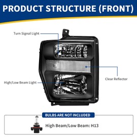 AUTOSAVER88 Headlight Assembly Compatible with 2008-2010 Ford F250 F350 F450 Super Duty Headlamp Chrome Housing Clear Lens