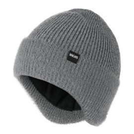 Wmcaps Winter Hat with Warm Fleece Lining and Ear Flaps for Men Women Warm Thermal Knitted Hat for Outdoor Use Comfortable Soft Stretchy Gift for Men Women, gray