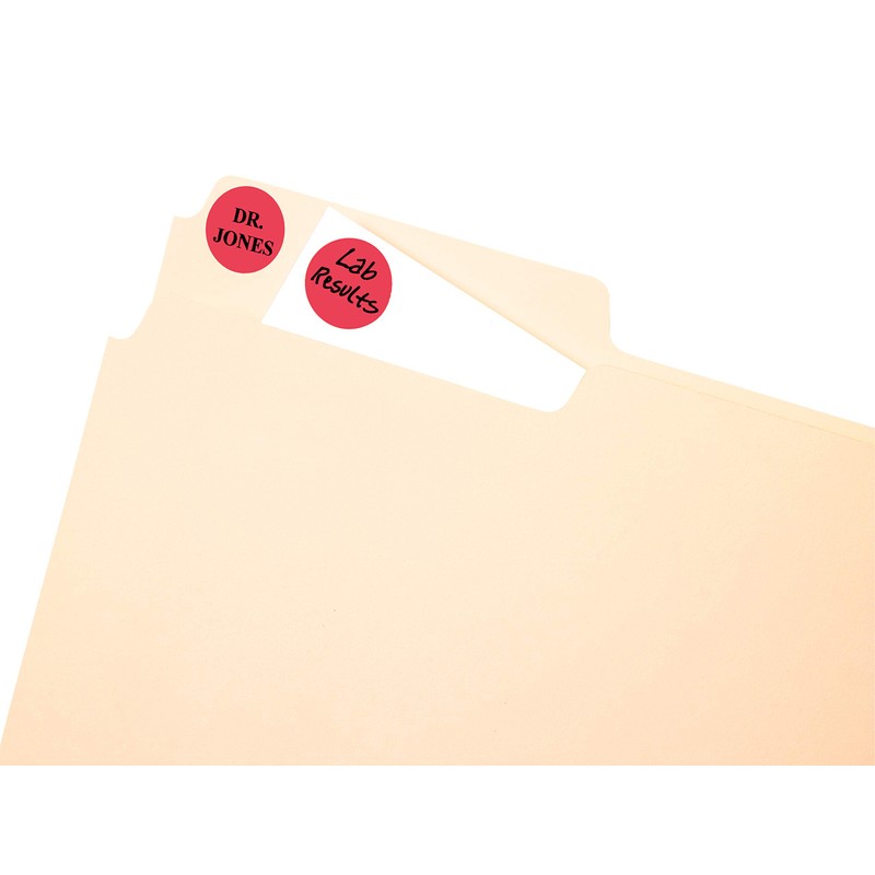 Avery Print/Write Self-Adhesive Removable Labels, 0.75 Inch Diameter, Red, 1008