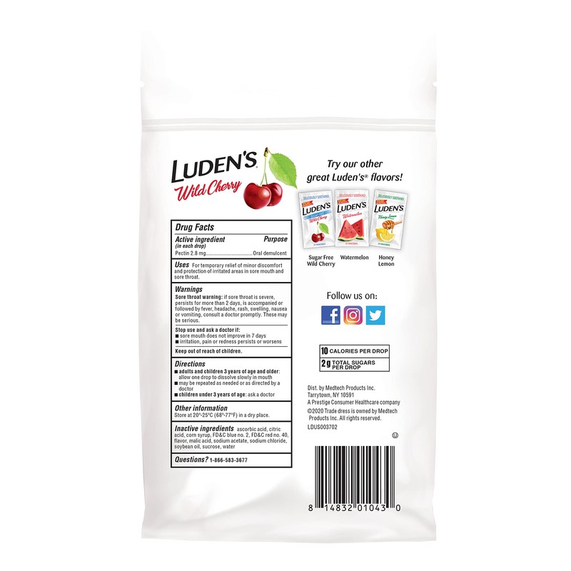 Luden's Sore Throat Drops, For Minor Sore Throat Relief, Wild