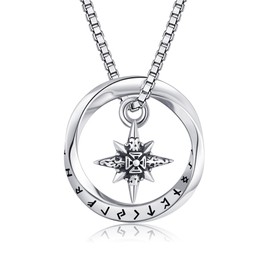 URONE Viking Necklace Sterling Silver Viking Mobius Compass Pendant Necklace Viking Norse Rune Jewellery for Women Men