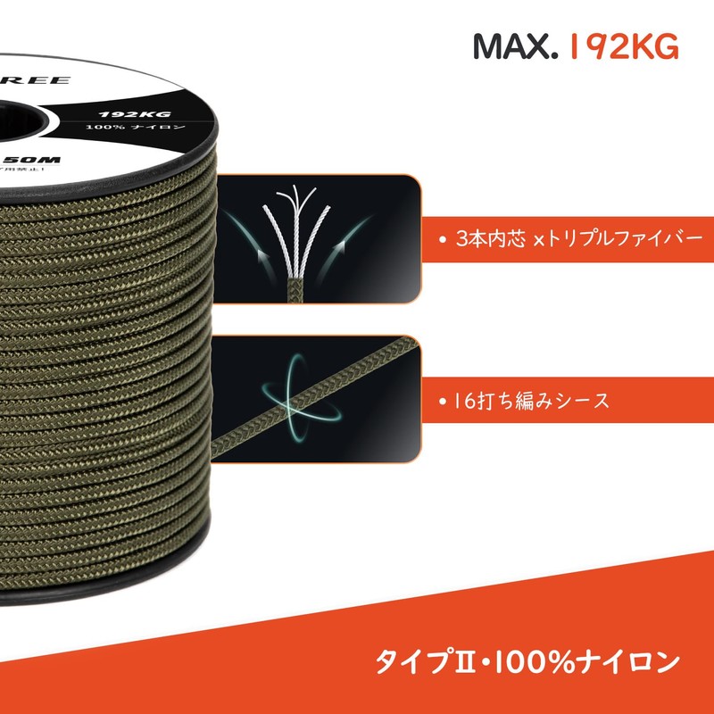 Brotree Paracord 0.1 inch (3 mm), 3 Cores, Guy Rope,