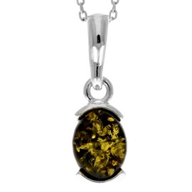 SilverAmber Jewellery - 925 Sterling Silver & Genuine Green Baltic Amber Classic Pendant - 488G