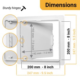 Proxinova Paintable Access Panel 200x200 mm, High-Grade ABS Plastic Panels for Inspection Hatch, Fuse Box Cover Cabinet, Wall and Ceiling, Conceals Wires, Meters, Pipes, Fits Flush to Surfaces