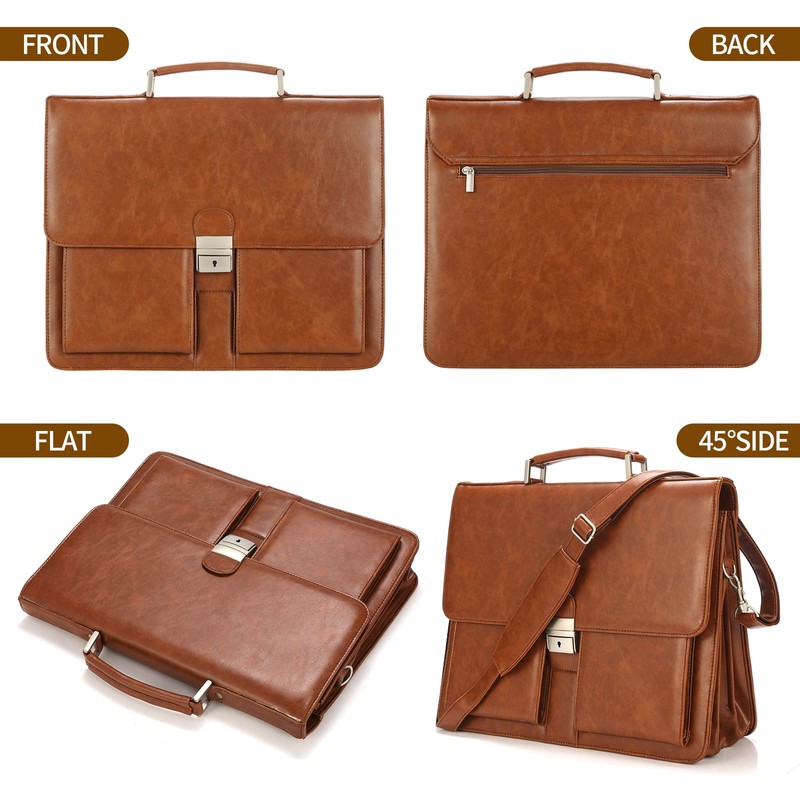 Jack&Chris Mens New PU Leather Attache Briefcase Traditional Messenger Lawyer