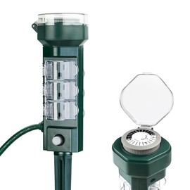 HBN 24 Hour Mechanical Outdoor Timer for Lights Waterproof,6 Outlets Power Yard Stake for Christmas Decorations,Outside Power Strip for Yard Garden,6 ft Extension Cord,1875W/15A