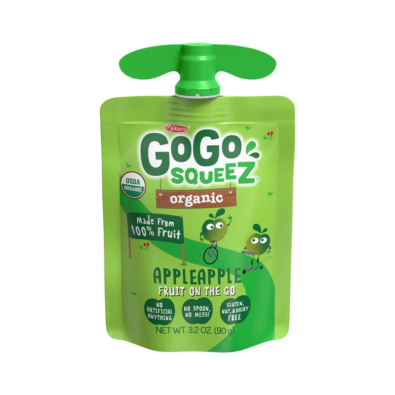 GoGo squeeZ Organic Applesauce and Fruit Puree, Apple Apple, 3.2