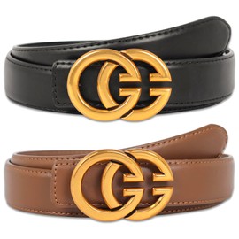 Aurolran Women's Fashion Classic Metal Buckle Leather Belt with Jeans Dress