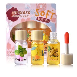 Hydrating Lip Oil Set,3 PC Mini Magic Colour Changing Lip Gloss, Long Lasting Lip moisturizing Lipgloss, Lip Balm Fruit-Flavored Lip Care Kit (Ginger, Mint and Lemon)
