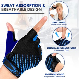 BTNEEU Fingerless Cycling Gloves with Gel Half Finger Cycling Gloves for Men and Women, Breathable Non-Slip Road Bike Gloves Men for Mountain Biking, Training, Fitness, Sports (Blue, M)