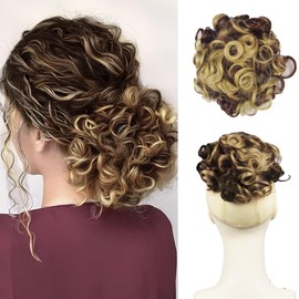 shufang Messy Bun Hair Piece for Women Hair Bun Hair Pieces for Women Elastic Drawstring Loose Curly Bun Hair Piece for Women Short Curly Ponytail Extensions (Pack of 1, 12H24)