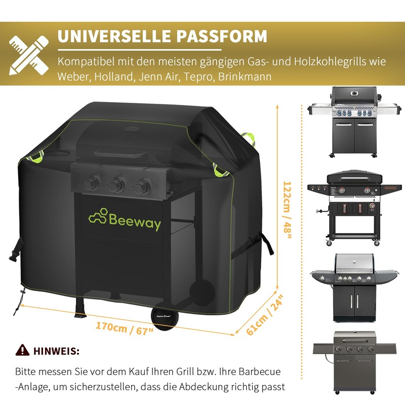 BEEWAY Weatherproof Grill Cover, 420D Oxford Fabric, Gas Grill Cover,