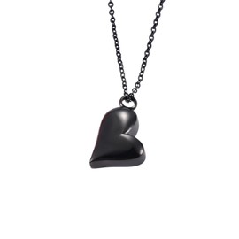 Collar Dije Relicario Corazon Charm Acero Inoxidable Brilloso Plateado y Negro (Negro)