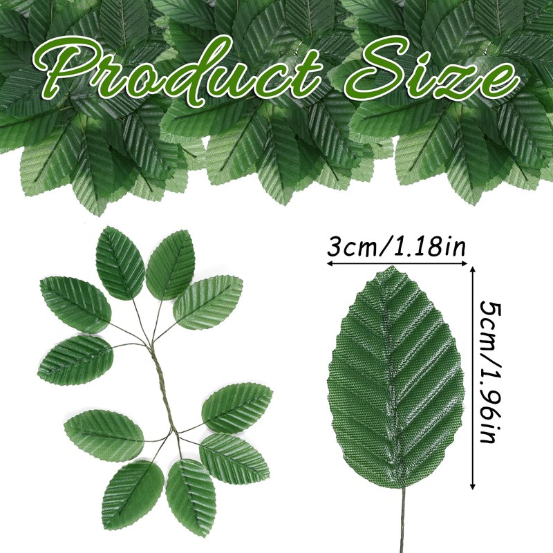 Sliverdew 50 Pcs Artificial Green Leaves Rose Leaves Bulk Fake