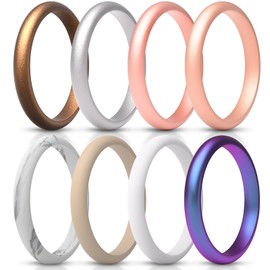 ThunderFit Women's Silicone Wedding Ring Sets, Thin and Stackable Rubber Wedding Bands, 2.6mm Wide, 2.1mm Thick, Variety Multipack 1/4/6/7/8/9
