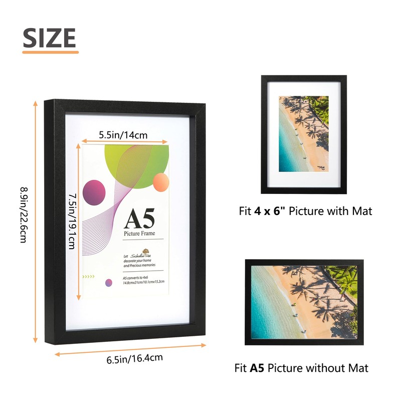 Scholar Tree A5 Black Frame, 3 Pack A5 Picture Frame,