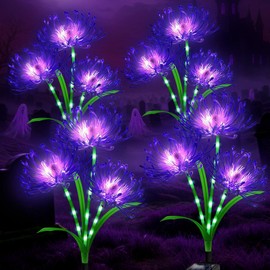 Solar Purple Spider Lily Garden Lights,4 Pack 12-Head Outdoor Decorative Flowers with Glowing Stems,Upgraded Waterproof Solar Powered for Yard,Patio,Lawn,Halloween Decor and Garden & Birthday Gifts