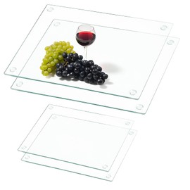 Seuqhck 4 Pack Tempered Glass Cutting Board with Anti-Slip Pads, 2 Sizes Rectangle Clear Glass Tray Heat-Resistant Chopping Board for Kitchen Countertop, House Warming Gifts, Non-friable