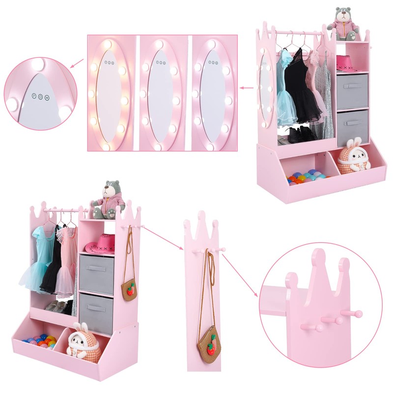Bophy Girls' Dress up Storage with Light & Mirror, Kids