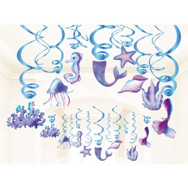 Kristin Paradise 30Ct Mermaid Hanging Swirl Decorations, Under The Sea Party Supplies, Ocean Theme Ceiling Streamers Decor, Birthday Favors