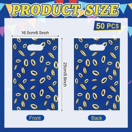HIYZI 50 PCS Video Game Party Favor Bags Plastic Birthday Goodie Bags Blue with Gold Ring Print Candy Bags for Boys Girls Party Decorations Supplies