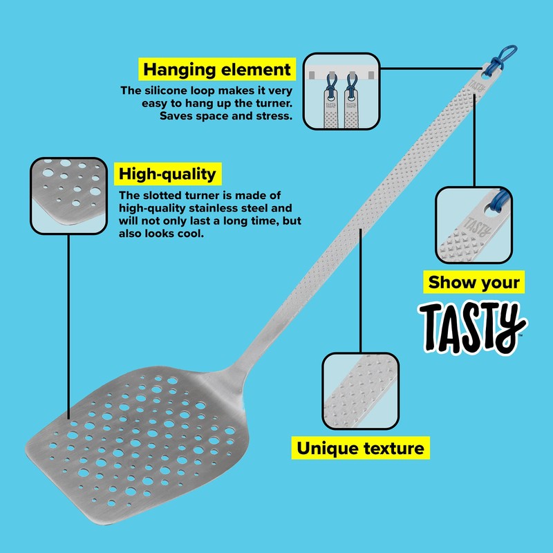Tasty Stainless Steel Slotted Turner with Bevelled Front Edge, Heat-Resistant