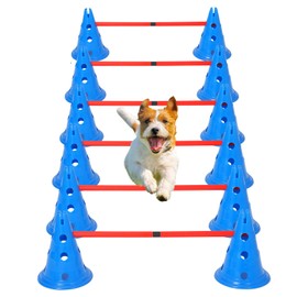 MegaChoice Speed Agile Hurdle Cone Set, 6 PCS Training Kit with 12 Cones & 6 Agile Rods Combo, Dog Agile Equipment with Carry Bag