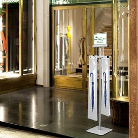 Montex Umbrella Bag Stand, Umbrella Holder Stand with Free 200 Disposable Large Plastic Umbrella Bags, Wet Umbrella Bags Stand, Silver