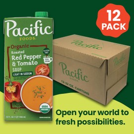 Pacific Foods Organic Light in Sodium Roasted Red Pepper and Tomato Soup, 32 oz Carton (Pack of 12)