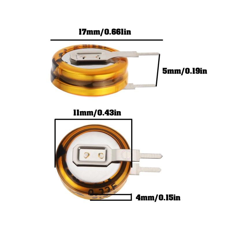 VGOL 4pcs 0.22F 5.5V Super Capacitor Pitch 5mm Button Capacitance