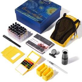 LIGHTWISH Travel Watercolor Set, 24 Colors Full Portable Painting Kit with Water Brush, Watercolor Journal, Ceramic Palette & View Finder - Complete Sketching Supplies for Artists & Beginners Outdoor