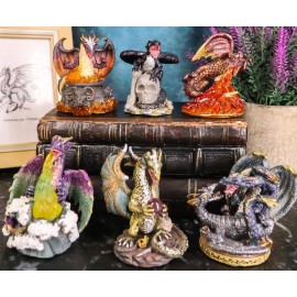 Set of 6 Fantasy Mini Fire Dragons Figurines Dungeons And Dragons Collection