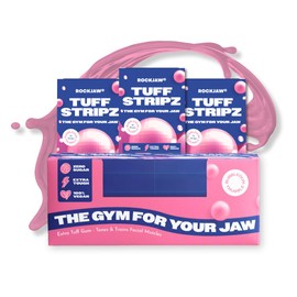 ROCKJAW® Tuff Stripz | Tough Jawline Chewing Gum | Sugar-Free Jaw Exerciser | 2X Tougher Than Regular Gum | Bubblegum Trubble | 10 Pack Box