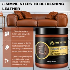 WEYSTOM Leather Recoloring Balm, Leather Dye, Leather Color Restorer, Leather Scratch Repair, Leather Restorer for Couches, Leather Repair Kit for Furniture, Leather Scratch Remover(Light Brown)