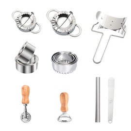 SereneJoy 13-Piece Multi-Use Dumpling Maker Kit | Stainless Steel Gyoza & Ravioli Press with 6 Cutters | Baozi, Empanada, Wonton Mold | Dishwasher-Safe & Rust-Proof