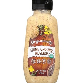 Organicville Salt Free Stone Ground Mustard - Organic Mustard, 0g Added Sugar, Mustard Stone Ground Organic, USDA Organic, Vegan, Non-GMO, Gluten Free, Whole 30, Paleo, Keto-Friendly - 12 Oz