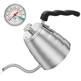 Coffee Gator Gooseneck Kettle with Thermometer - 40oz Premium Stainless Steel Pour Over Coffee Maker Kettles, Stove Top, w/Precision Drip Spout, for Drip Coffee, French Press, Tea Kettle, 5 Cup, 1.2L