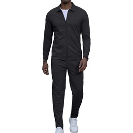 KUYIGO Mens Tracksuit Full Set Waffle Hooded Full-Zip Sweatsuits Jogging Tops Joggers 2 Piece Tracksuit Casual Business Pullover Set M Dark Grey