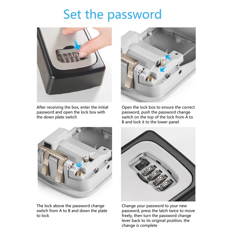 Key Lock Box Large Capacity Wall Mounted Resettable 4 Digit