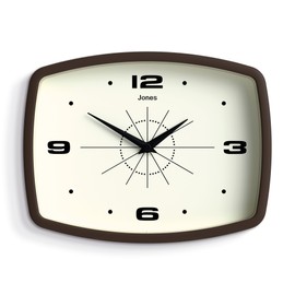 Jones Clocks® Movie wall clock | Retro rectangular clock | 25cm | Mocha brown | Cool designer look for kitchen, living room or office