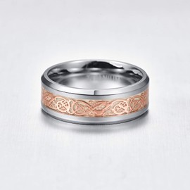 Empsoul Men's Tianium Ring 8mm Rose Gold Celtic Dargon Ring Wedding Engagement Ring Size 13