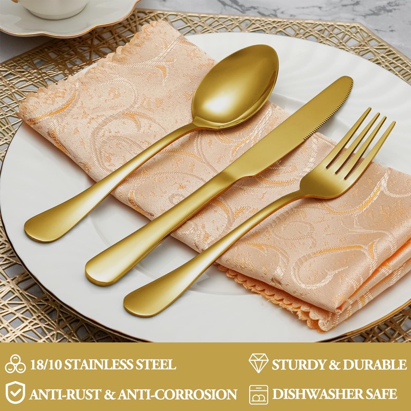 40 Pcs Gold Silverware Set Service for 8, Premium Stainless