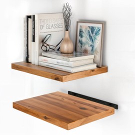 BATODA 16” x 12” Acacia Deep Floating Shelves, Wooden Floating Shelves for Wall - Floating Book Shelves, Corner Floating Shelf for Bedroom, Bathroom - Wall Decor Living Room with Hardware Included