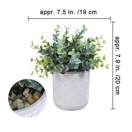 Winlyn Set of 2 Small Faux Potted Plants Artificial Eucalyptus Plant in Chic Gray Geometric Ceramic Pot 7.9" Tall for Modern Home Table Mantel Shelf Office Desktop Greenery Centerpiece Decorations