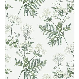 Timeet Peel and Stick Wallpaper Boho Green White Floral Leaf Wallpaper Contact Paper 16.14"x118.11" Flower Wallpaper Removable Wallpaper Self Adhesive Wallpaper for Walls Covering Vinyl Roll