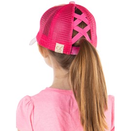 Funky Junque Girls Criss Cross Hat Messy Bun High Ponytail Baseball Cap, Tie Dye - Orange, One Size