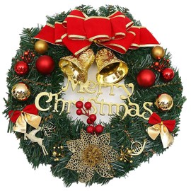 AICHUAN Door Wreath Christmas Christmas Decoration Wreath Christmas Wreath Christmas Wreath Christmas Garland with Bells Christmas Decorative Wreath 30CM Bow Christmas Decoration (A)